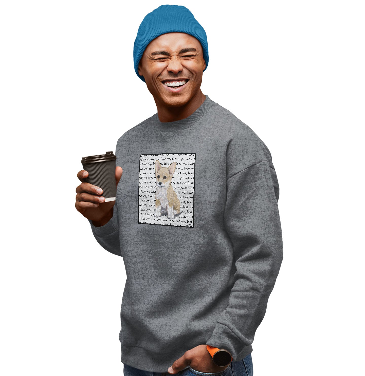 Corgi Puppy Love Text - Adult Unisex Crewneck Sweatshirt