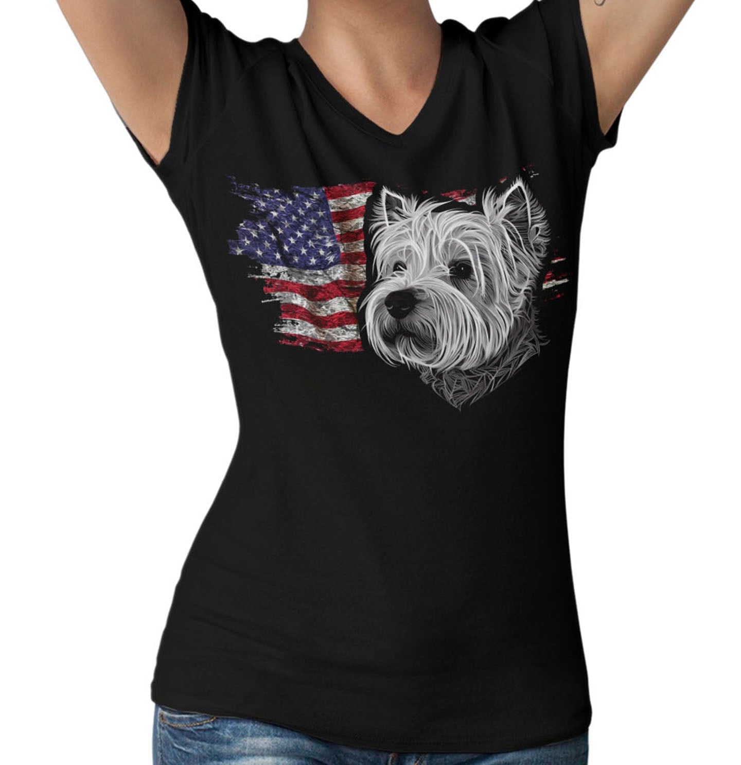 Patriotic West Highland White Terrier American Flag - Women's V-Neck T-Shirt