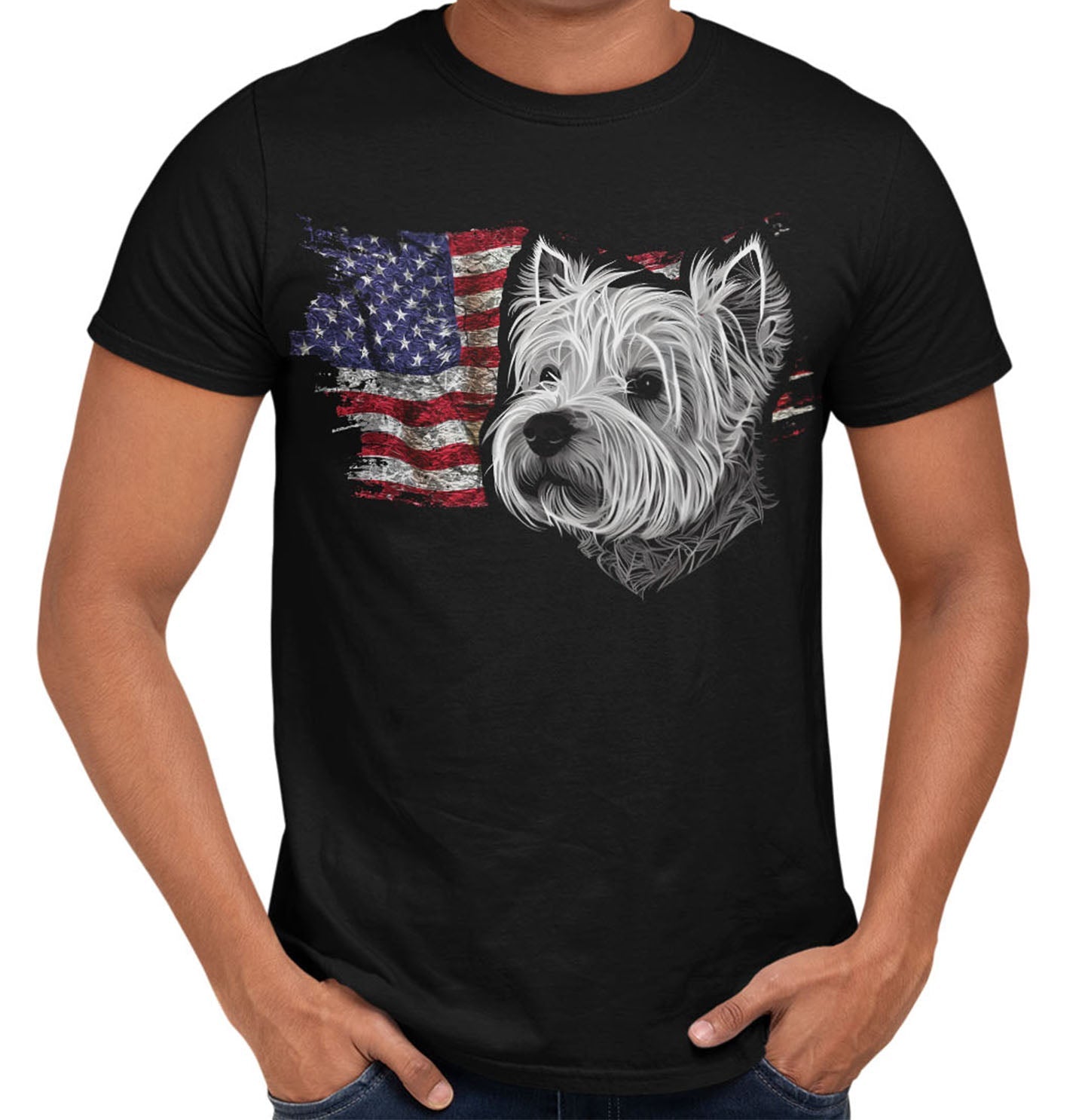 Patriotic West Highland White Terrier American Flag - Adult Unisex T-Shirt