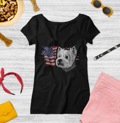 Patriotic West Highland White Terrier American Flag - Women's V-Neck T-Shirt