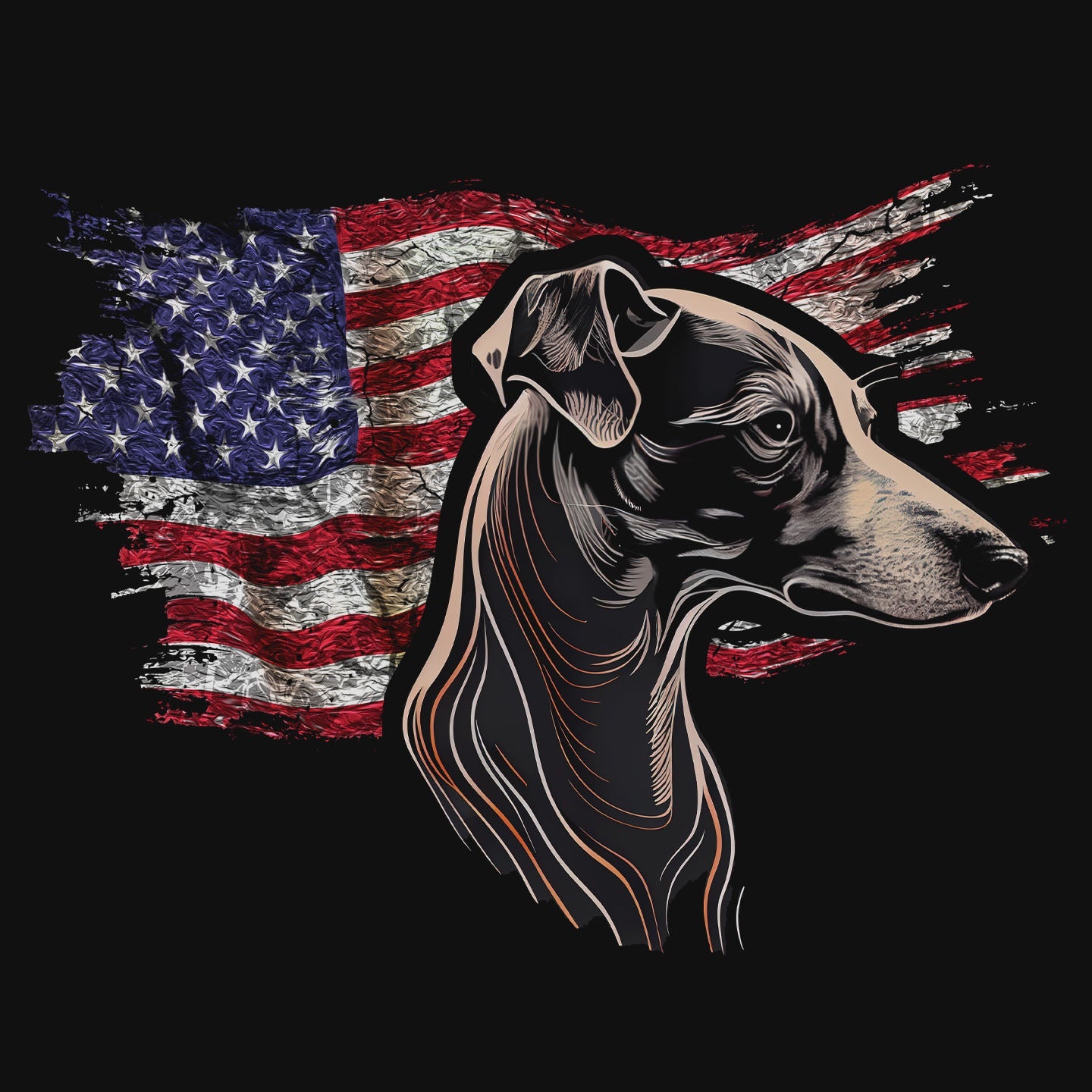 Patriotic Whippet American Flag - Adult Unisex T-Shirt