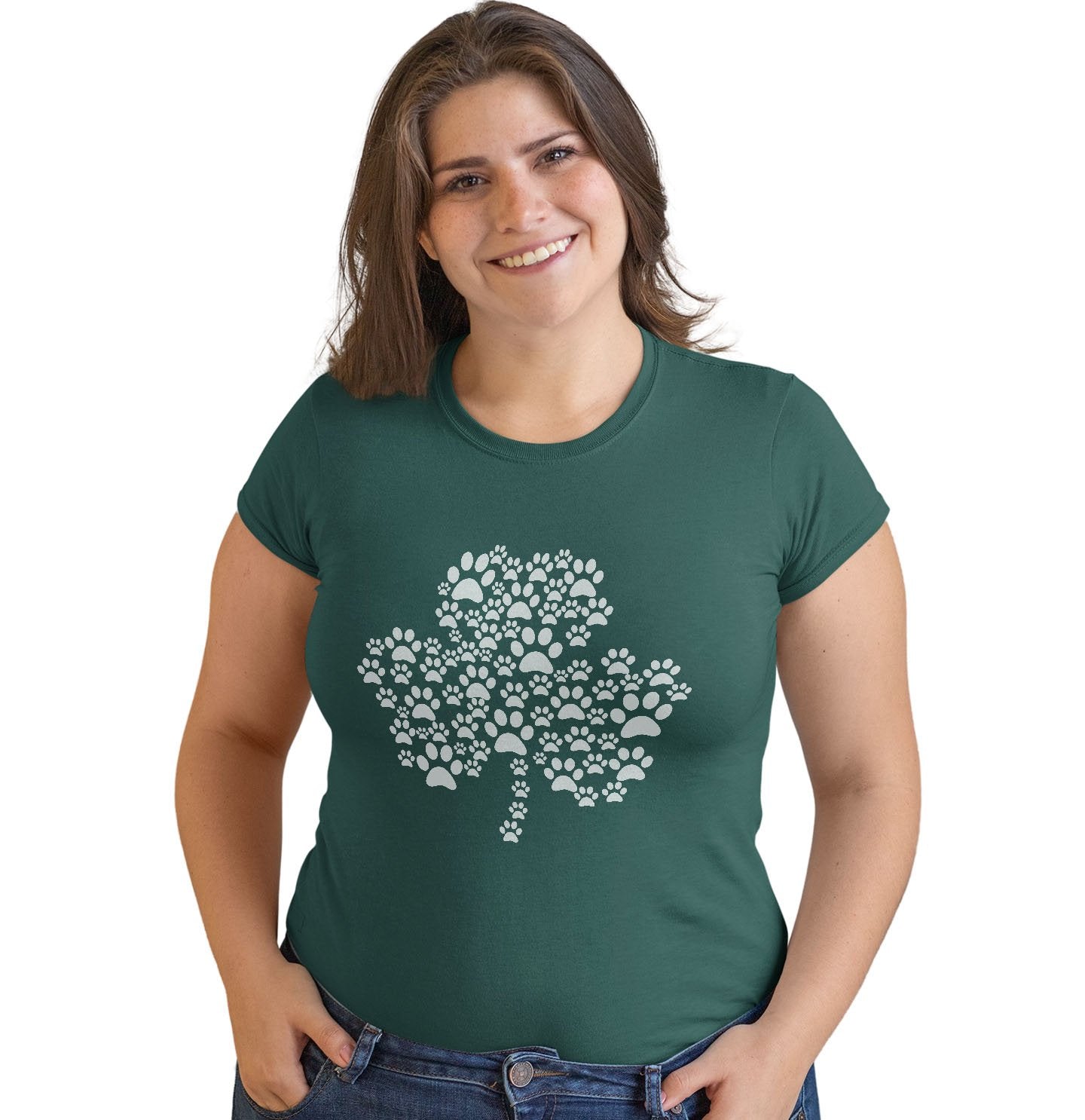 Animal Pride - White Shamrock Paw Print - Women's Fitted T-Shirt