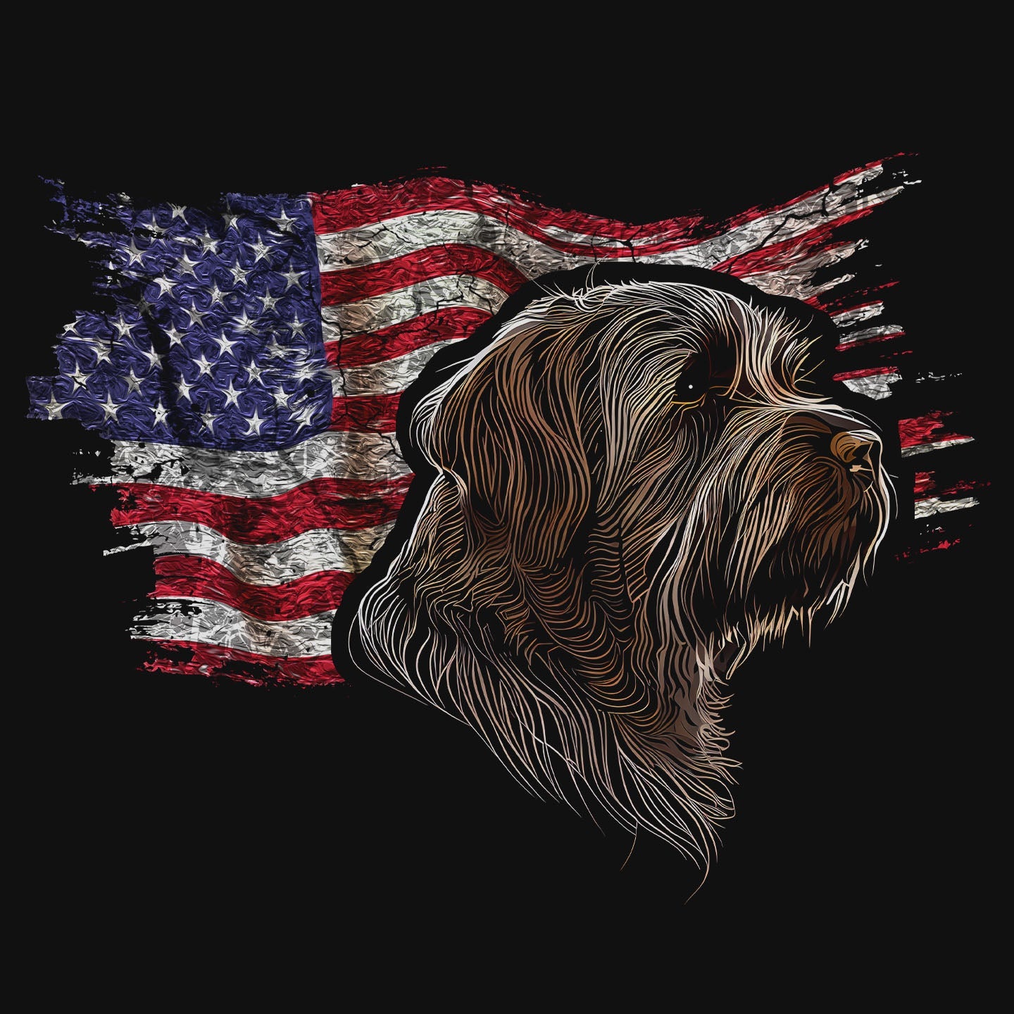 Patriotic Wirehaired Pointing Griffon American Flag - Women's V-Neck T-Shirt