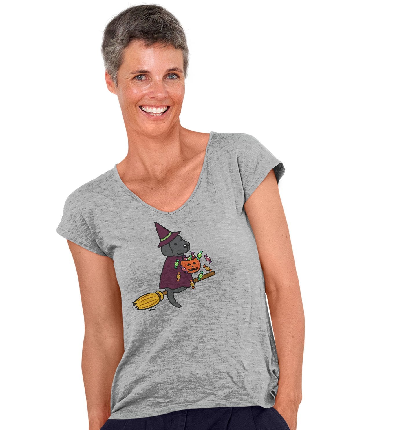 Black Lab Witch - Halloween - Women's V-Neck T-Shirt