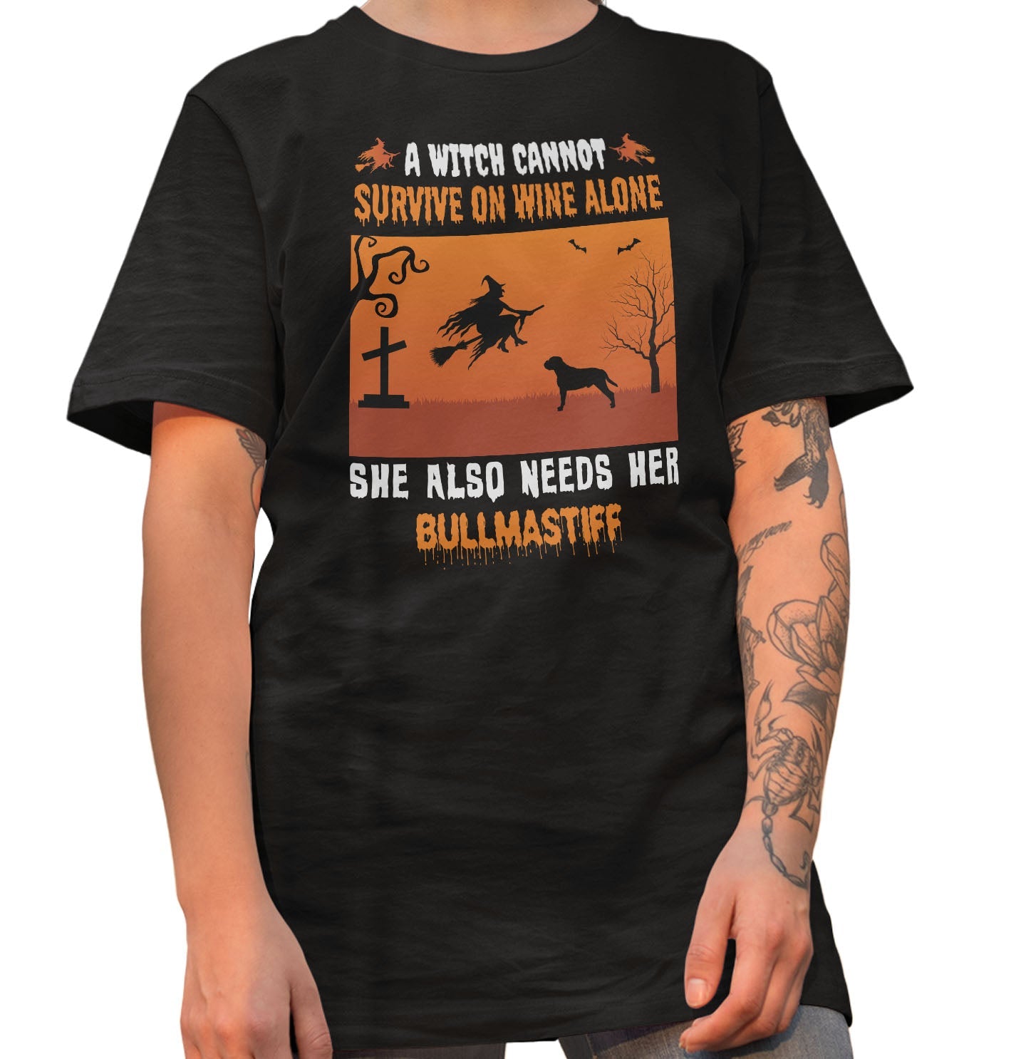 A Witch Needs Her Bullmastiff - Adult Unisex T-Shirt