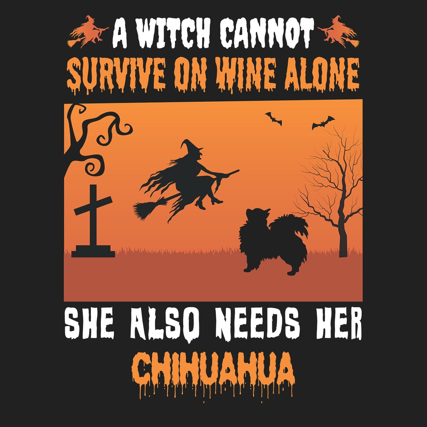 A Witch Needs Her Chihuahua (Longhaired) - Adult Unisex Crewneck Sweatshirt