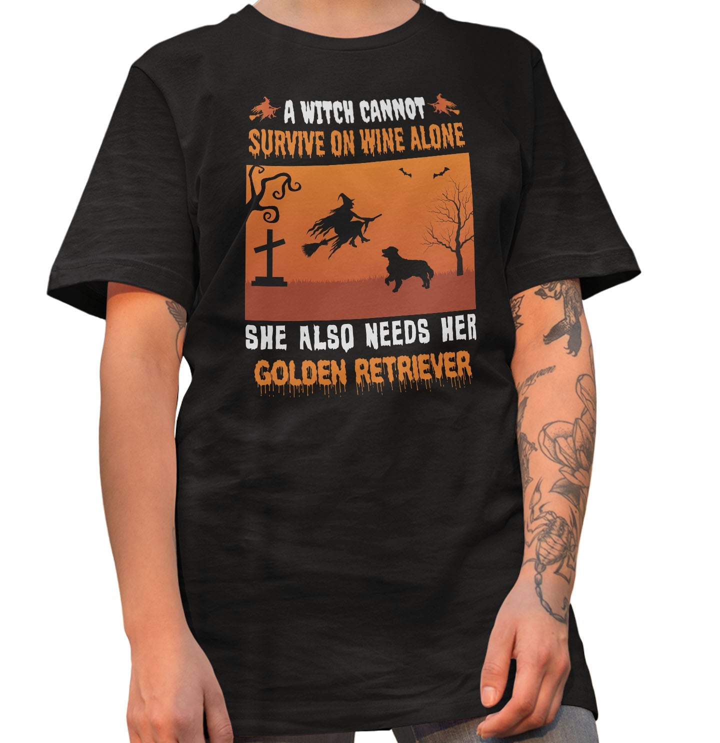 A Witch Needs Her Golden Retriever - Adult Unisex T-Shirt