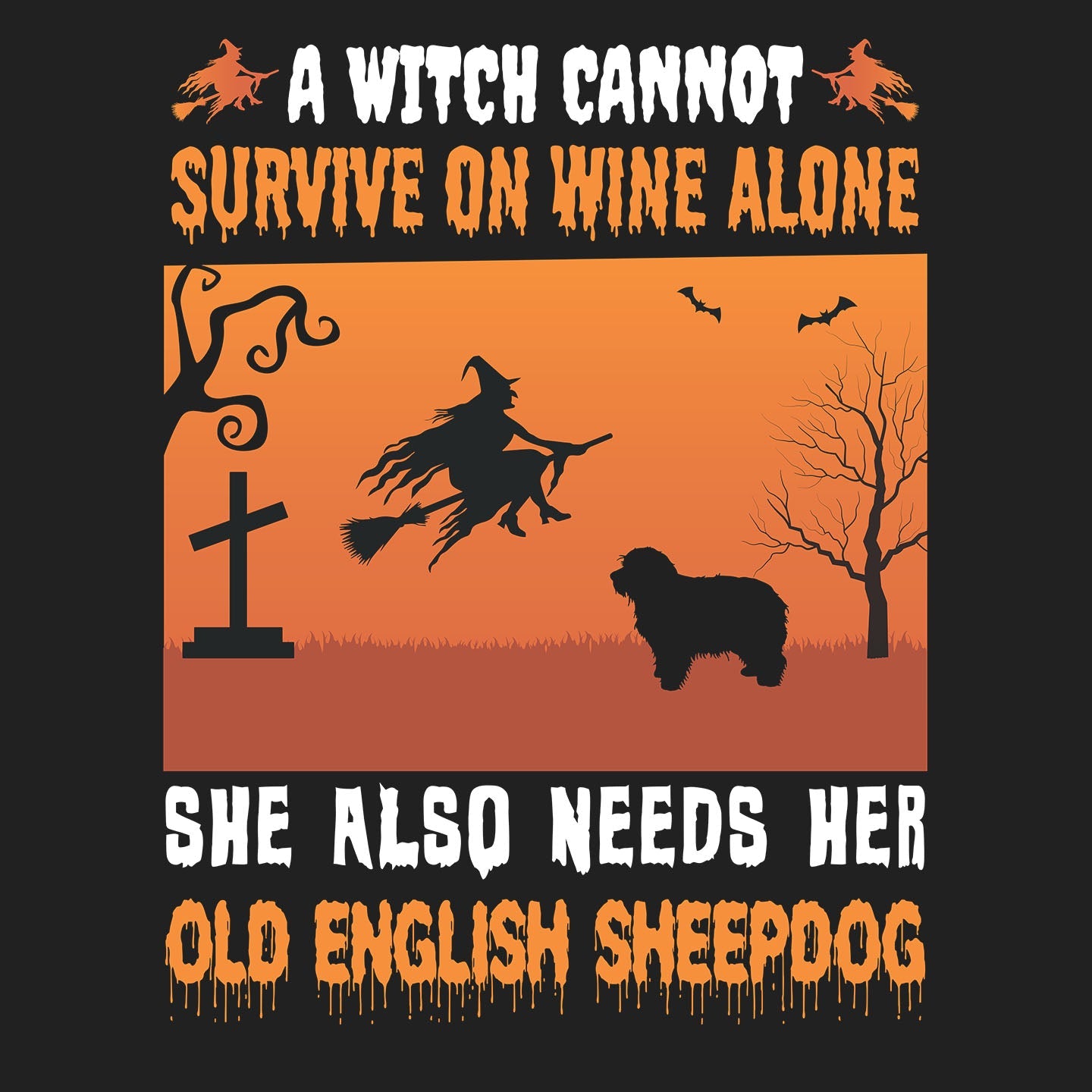 A Witch Needs Her Old English Sheepdog - Women's V-Neck T-Shirt