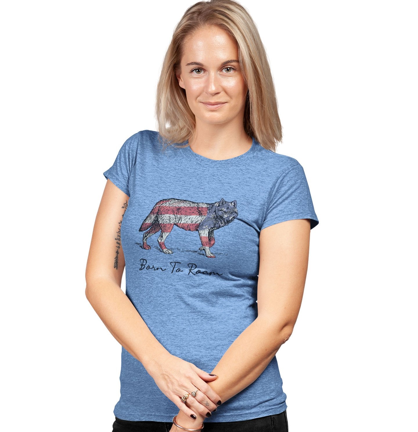 Wolf American Flag Overlay - Women's Tri-Blend T-Shirt