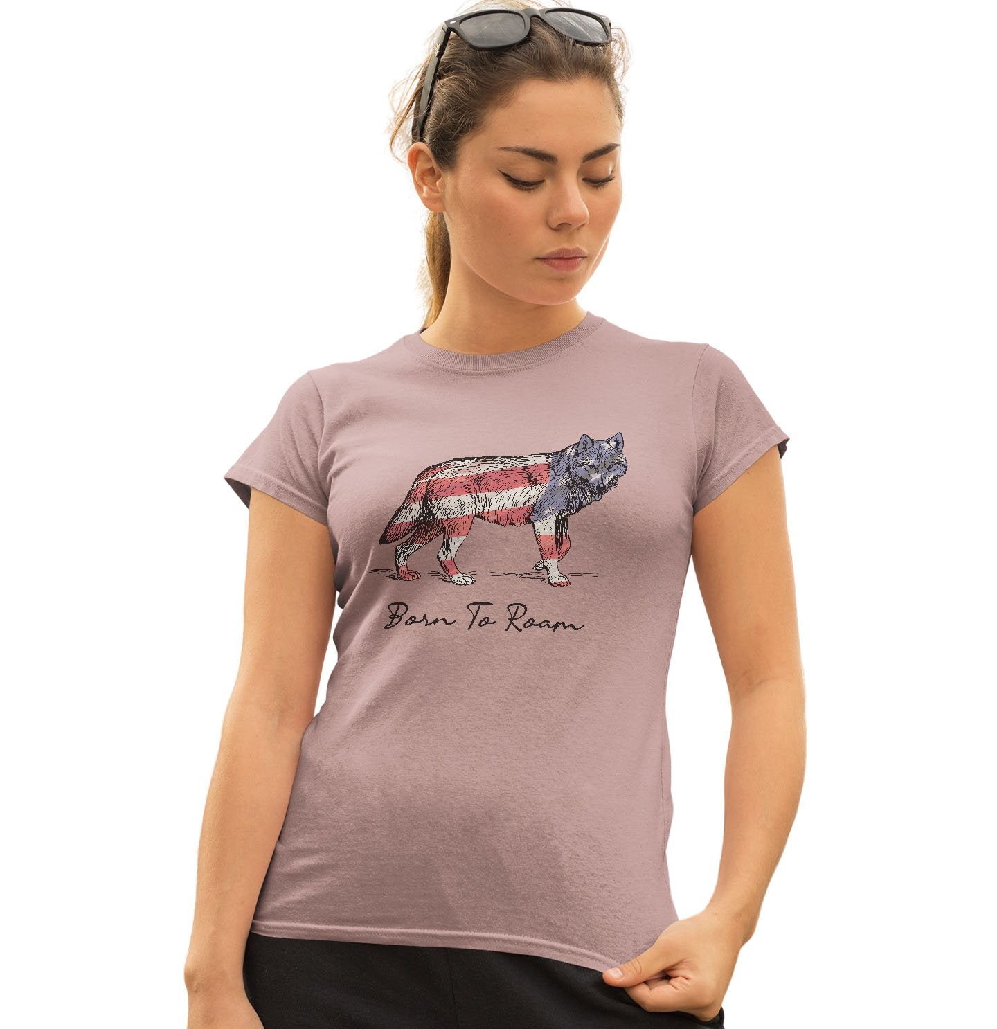 Wolf American Flag Overlay - Women's Fitted T-Shirt
