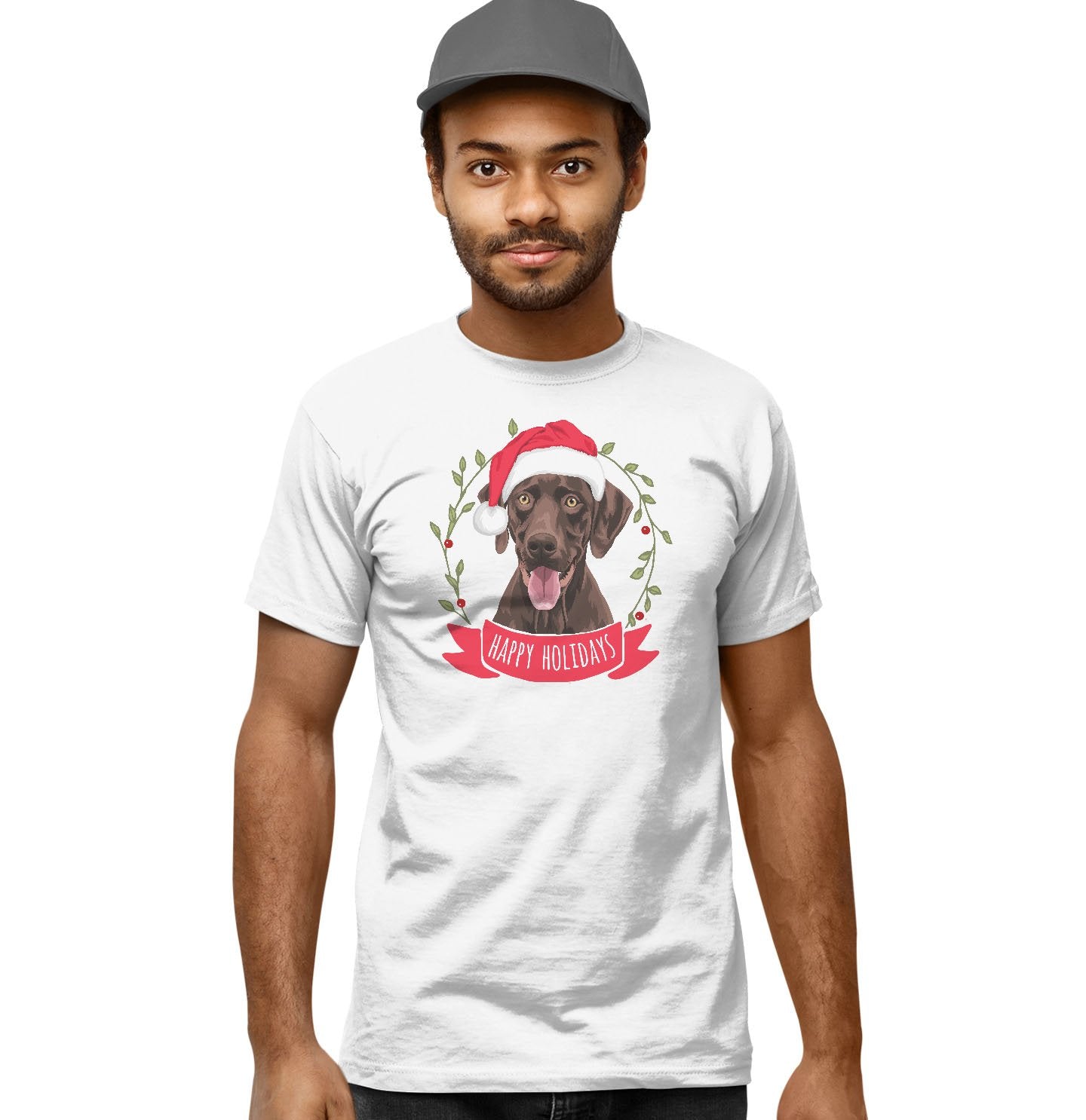 Happy Holidays Chocolate Lab - Adult Unisex T-Shirt