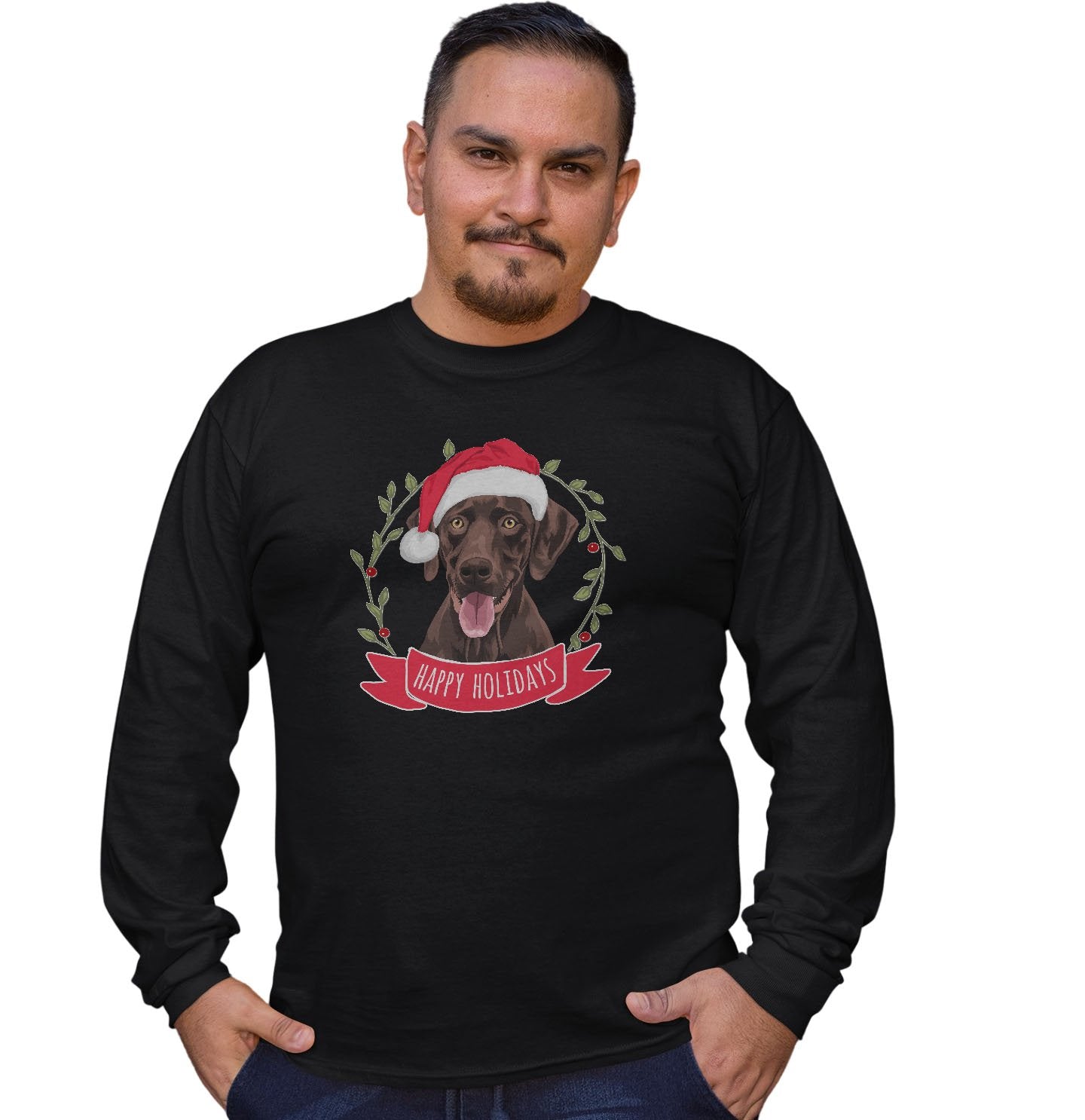 Happy Holidays Chocolate Lab - Adult Unisex Long Sleeve T-Shirt