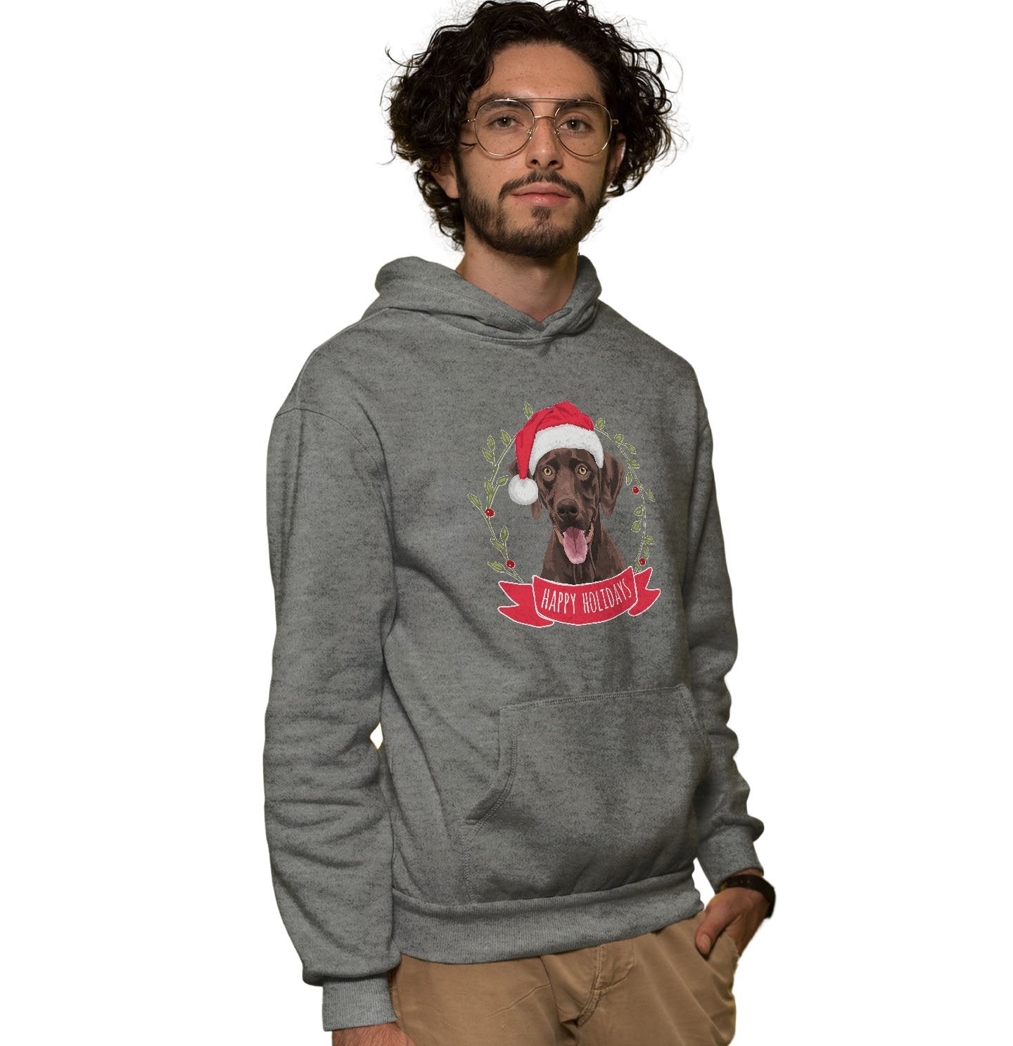 Happy Holidays Chocolate Lab - Adult Unisex Hoodie Sweatshirt