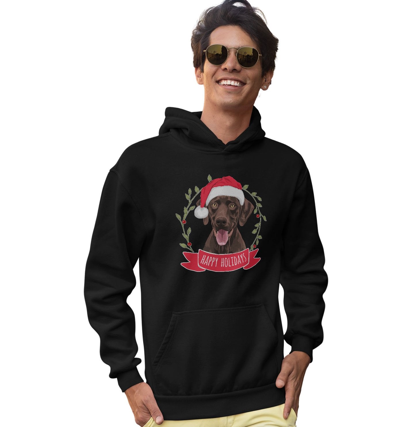 Happy Holidays Chocolate Lab - Adult Unisex Hoodie Sweatshirt