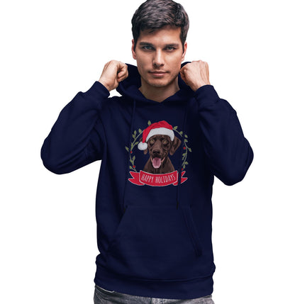 Happy Holidays Chocolate Lab - Adult Unisex Hoodie Sweatshirt