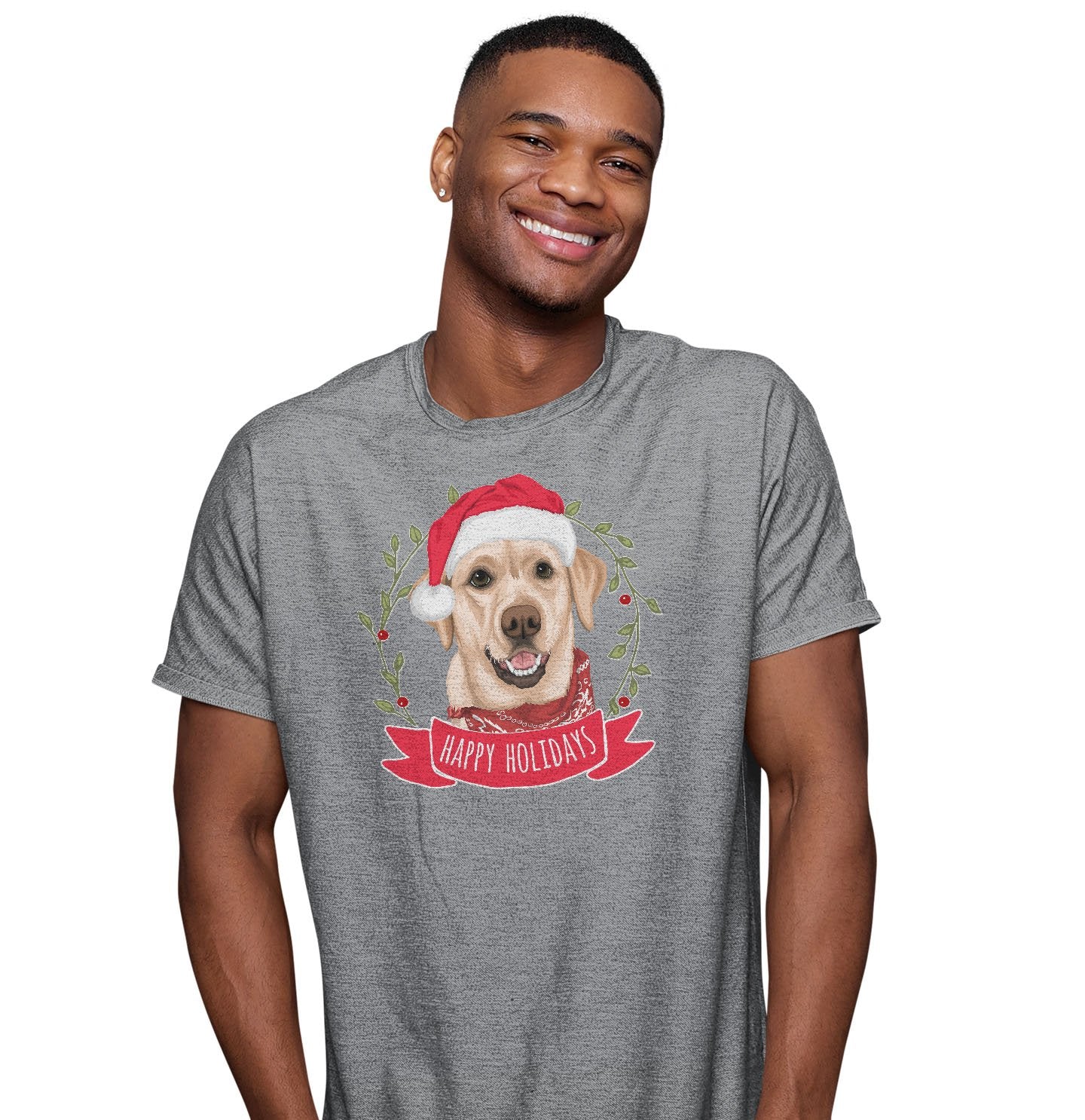 Happy Holidays Yellow Lab - Adult Unisex T-Shirt