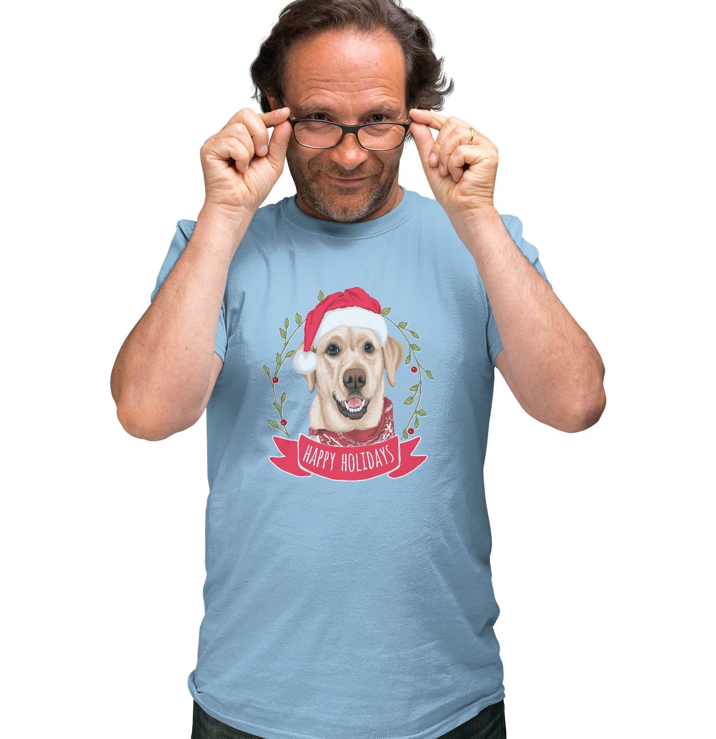 Happy Holidays Yellow Lab - Adult Unisex T-Shirt