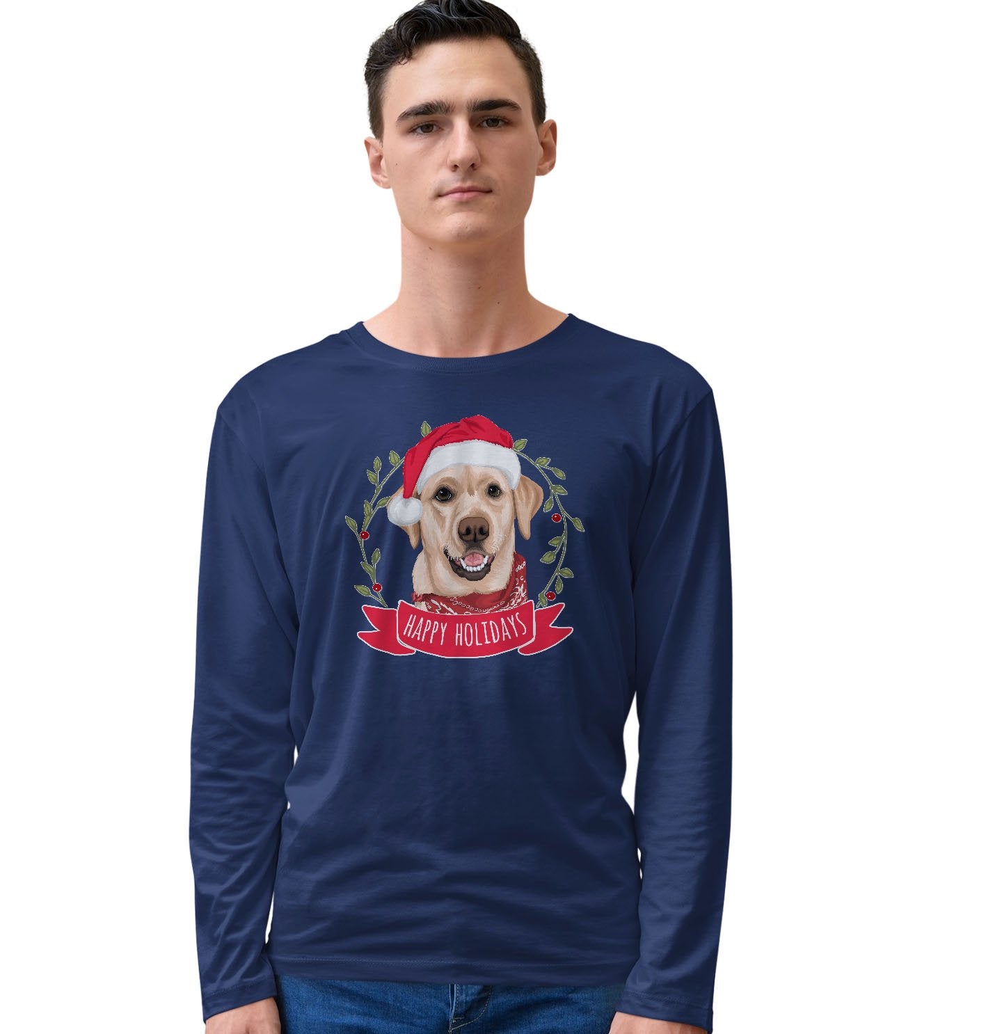 Happy Holidays Yellow Lab - Adult Unisex Long Sleeve T-Shirt