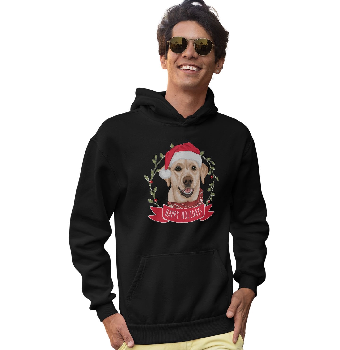 Happy Holidays Yellow Lab - Adult Unisex Hoodie Sweatshirt