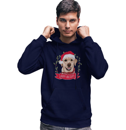 Happy Holidays Yellow Lab - Adult Unisex Hoodie Sweatshirt