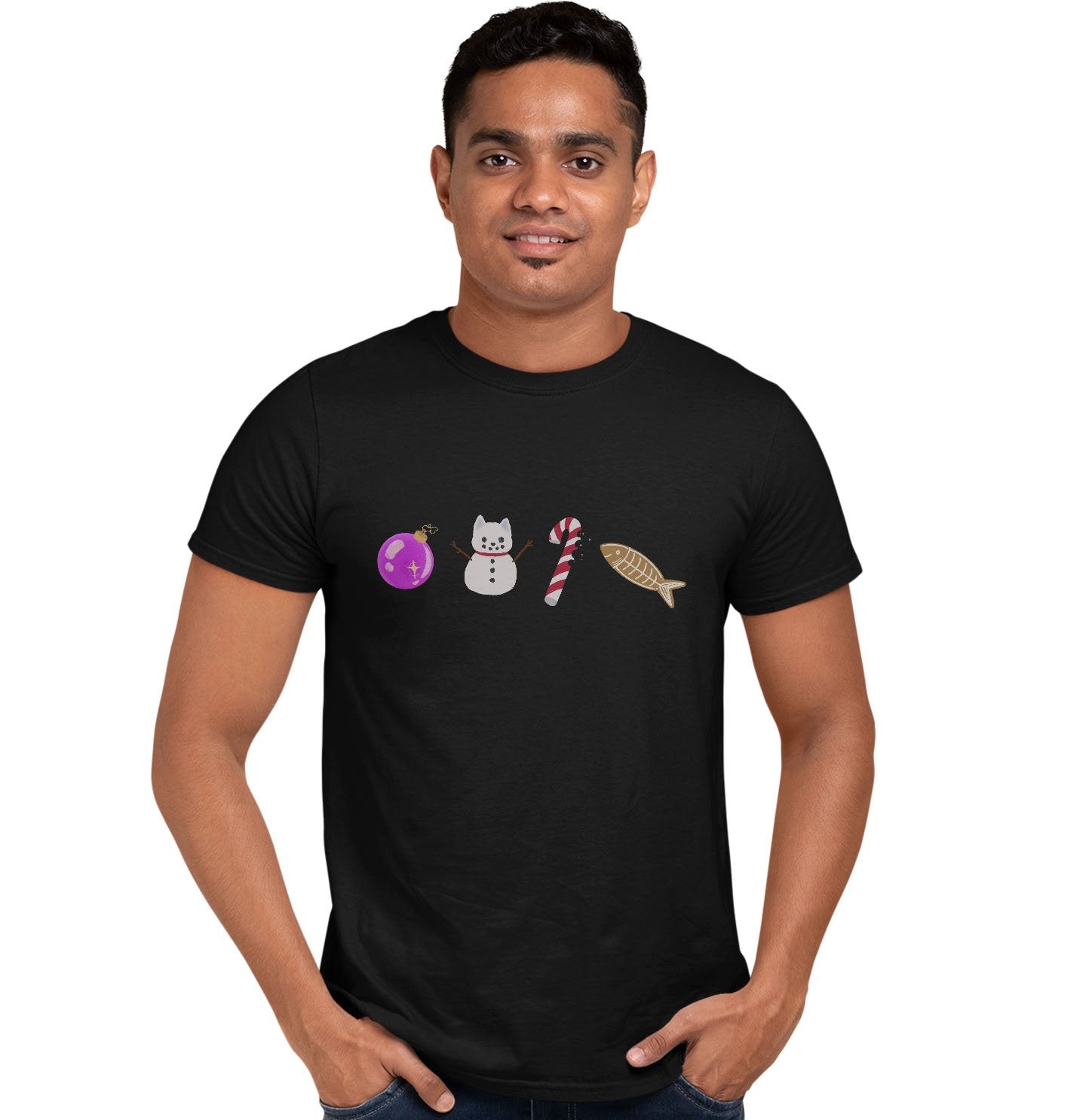 Christmas Cat Pattern - Adult Unisex T-Shirt