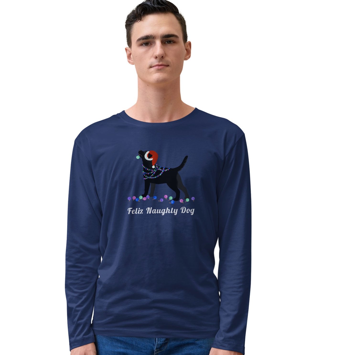 Feliz Naughty Dog Black Lab - Adult Unisex Long Sleeve T-Shirt