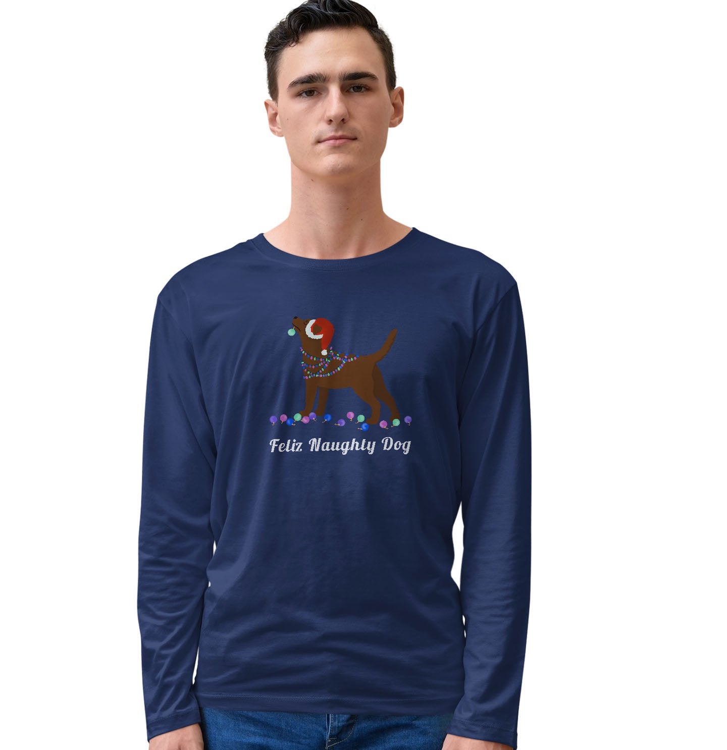 Feliz Naughty Dog Chocolate Lab - Adult Unisex Long Sleeve T-Shirt