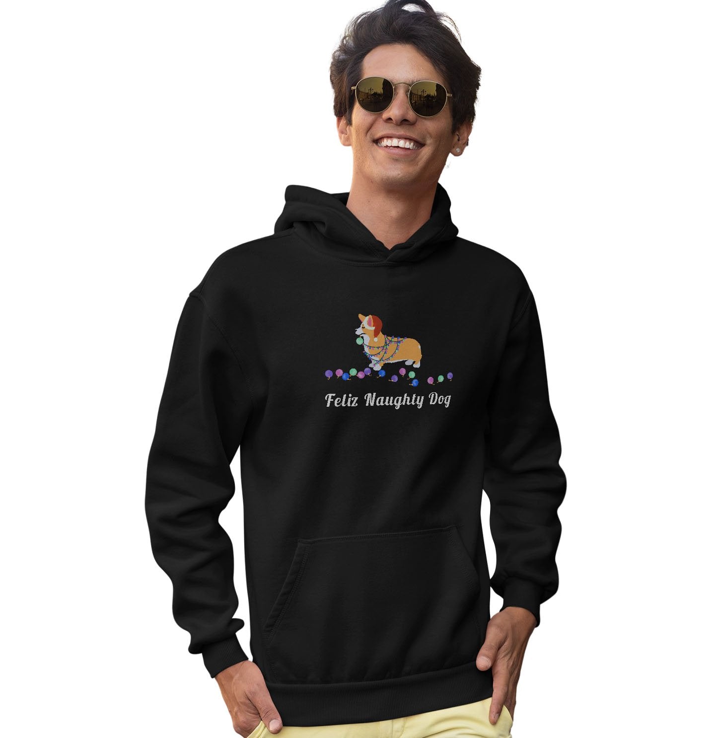 Feliz Naughty Dog Corgi - Adult Unisex Hoodie Sweatshirt