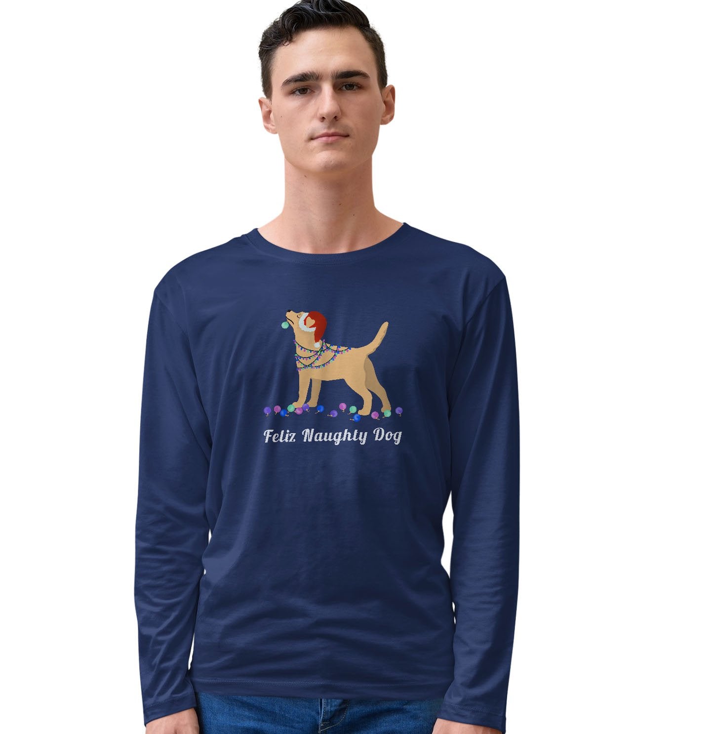 Feliz Naughty Dog Yellow Lab - Adult Unisex Long Sleeve T-Shirt