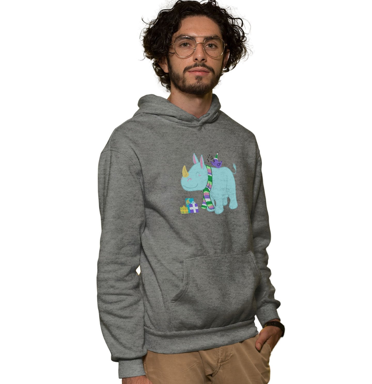 Christmas Rhino - Adult Unisex Hoodie Sweatshirt