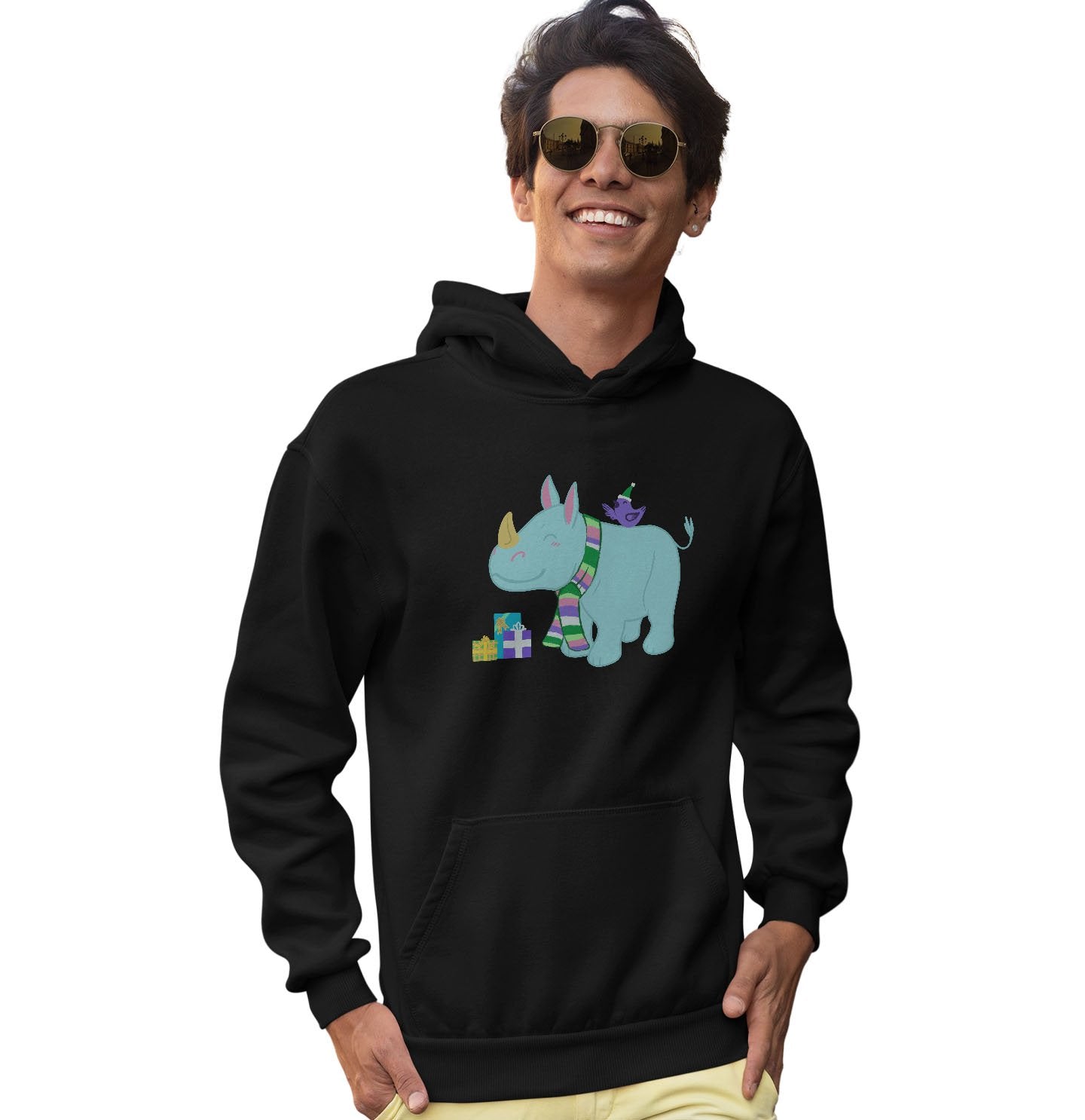 Christmas Rhino - Adult Unisex Hoodie Sweatshirt