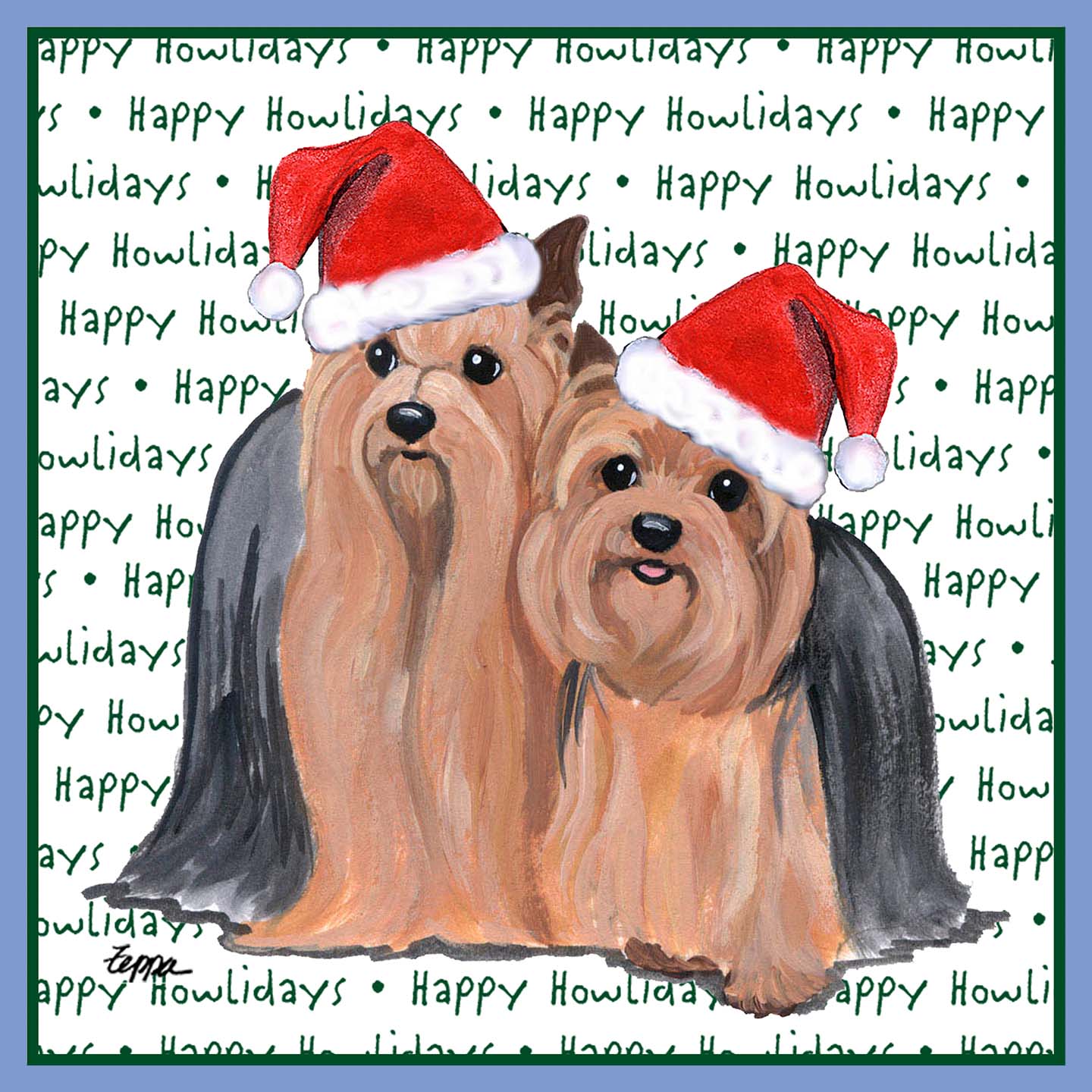 Yorkshire Terrier Pair Happy Howlidays Text - Women's Tri-Blend T-Shirt