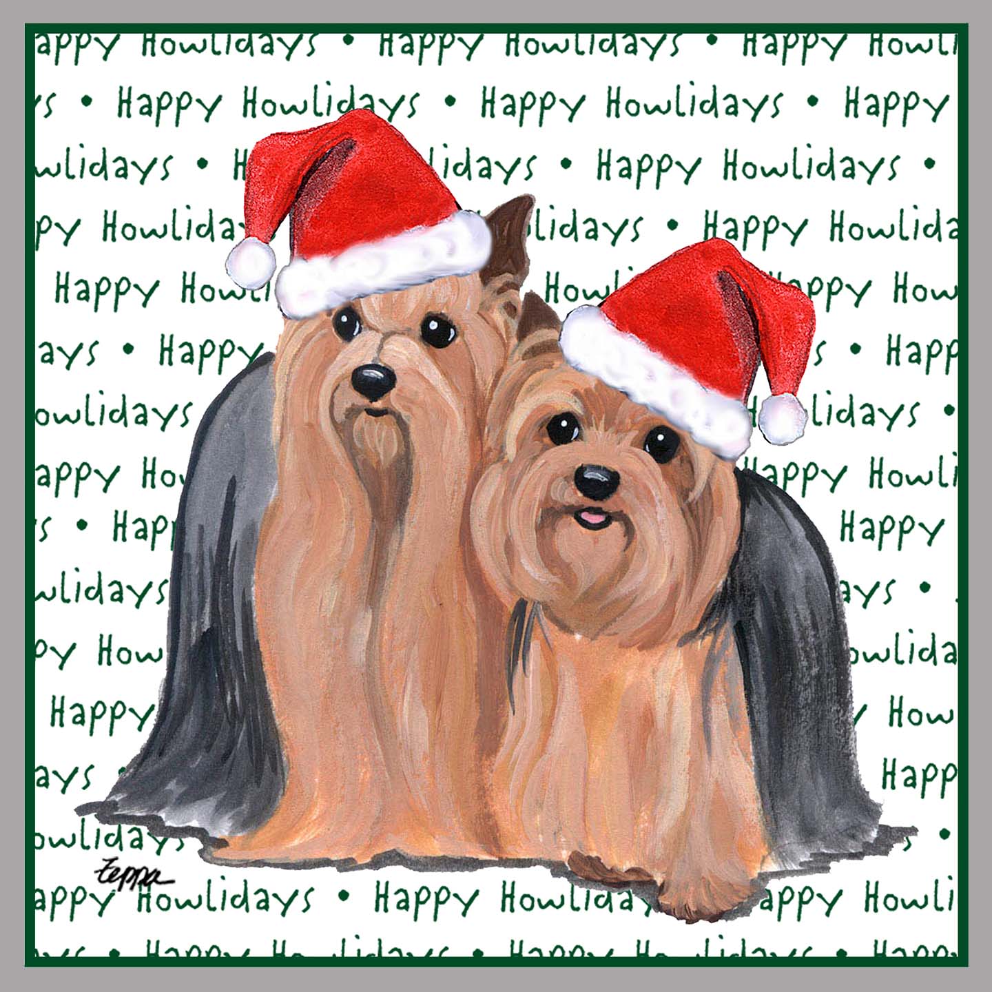 Yorkshire Terrier Pair Happy Howlidays Text - Women's V-Neck Long Sleeve T-Shirt