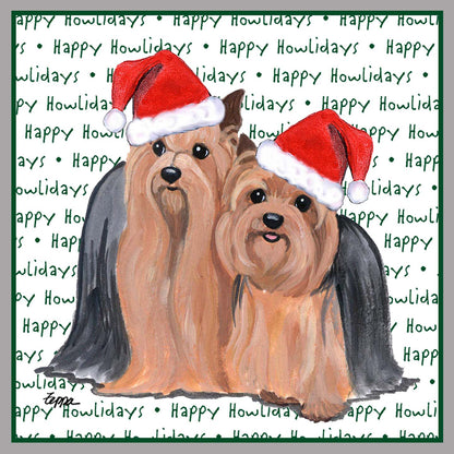 Yorkshire Terrier Pair Happy Howlidays Text - Women's V-Neck Long Sleeve T-Shirt