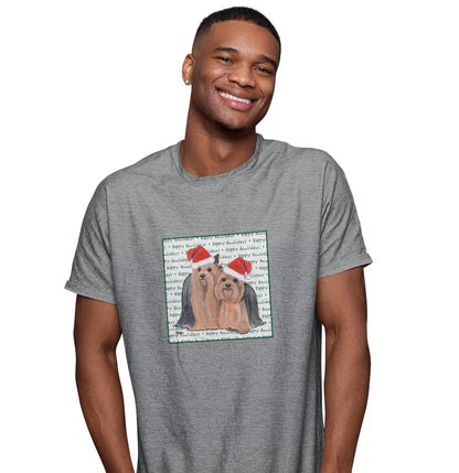 Yorkshire Terrier Pair Happy Howlidays Text - Adult Unisex T-Shirt