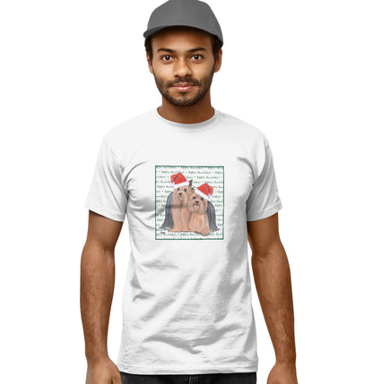 Yorkshire Terrier Pair Happy Howlidays Text - Adult Unisex T-Shirt