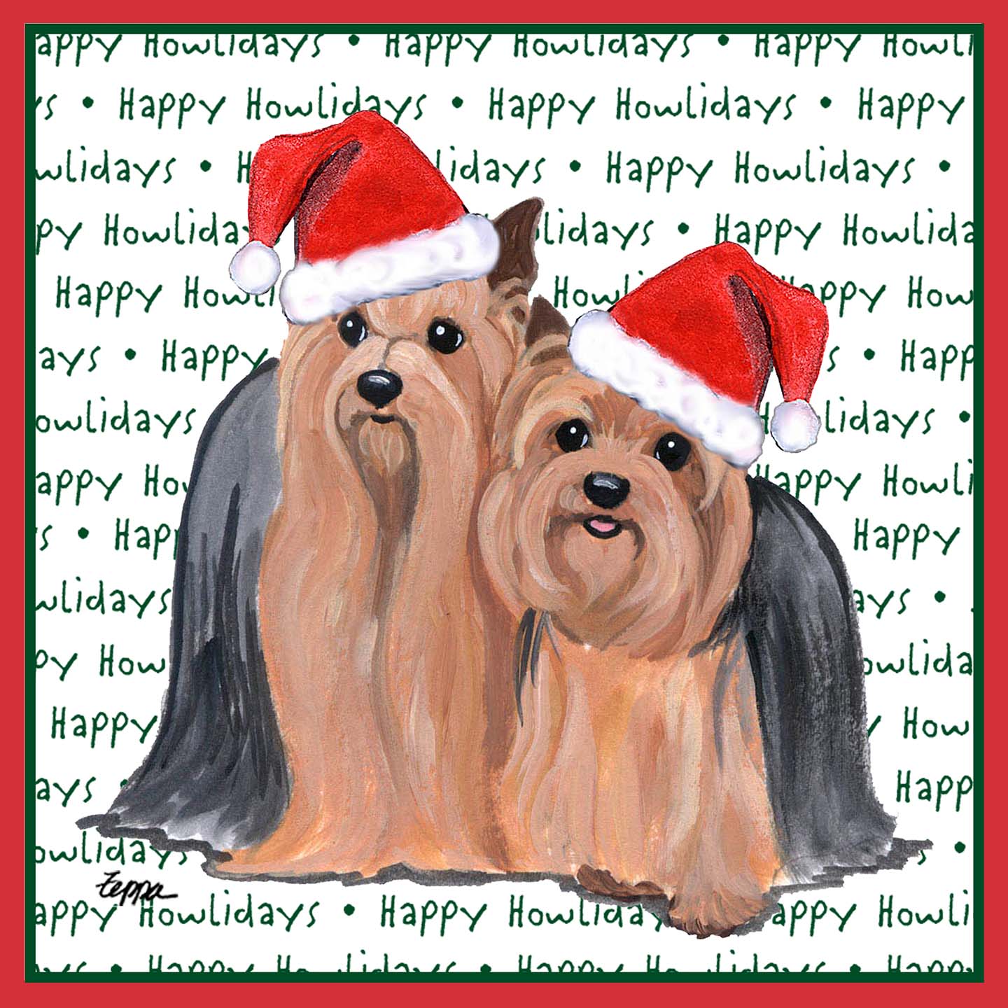 Yorkshire Terrier Pair Happy Howlidays Text - Adult Unisex Long Sleeve T-Shirt