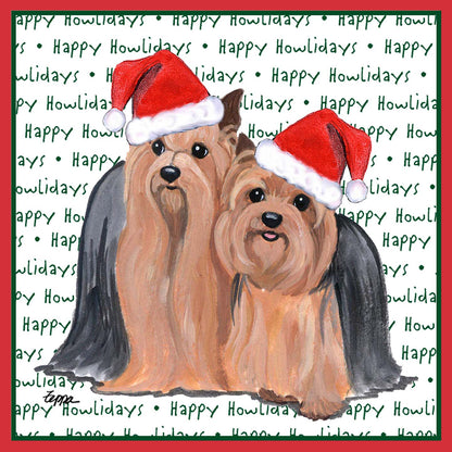 Yorkshire Terrier Pair Happy Howlidays Text - Adult Unisex Long Sleeve T-Shirt