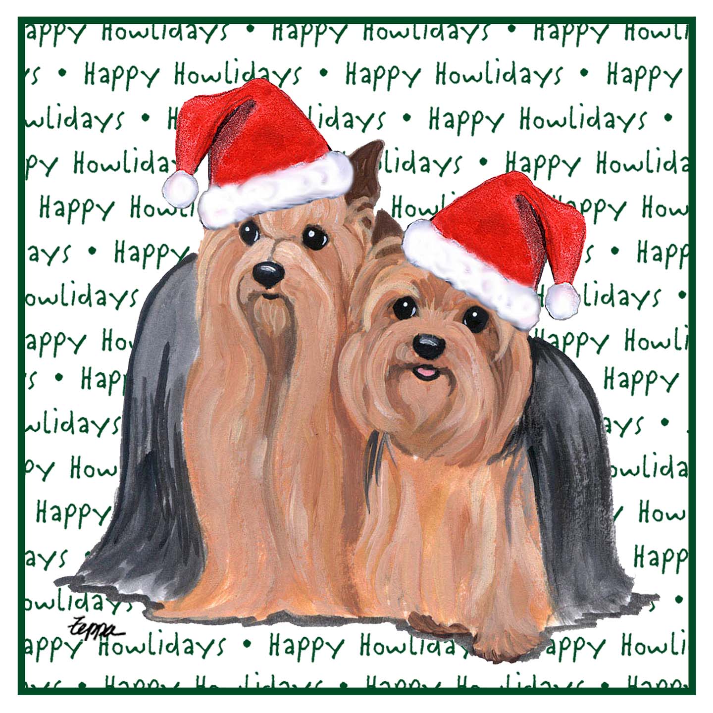 Yorkshire Terrier Pair Happy Howlidays Text - Adult Unisex Hoodie Sweatshirt