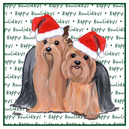 Yorkshire Terrier Pair Happy Howlidays Text - Adult Unisex Hoodie Sweatshirt