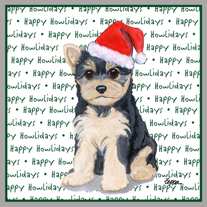 Yorkshire Terrier Puppy Happy Howlidays Text - Women's V-Neck Long Sleeve T-Shirt