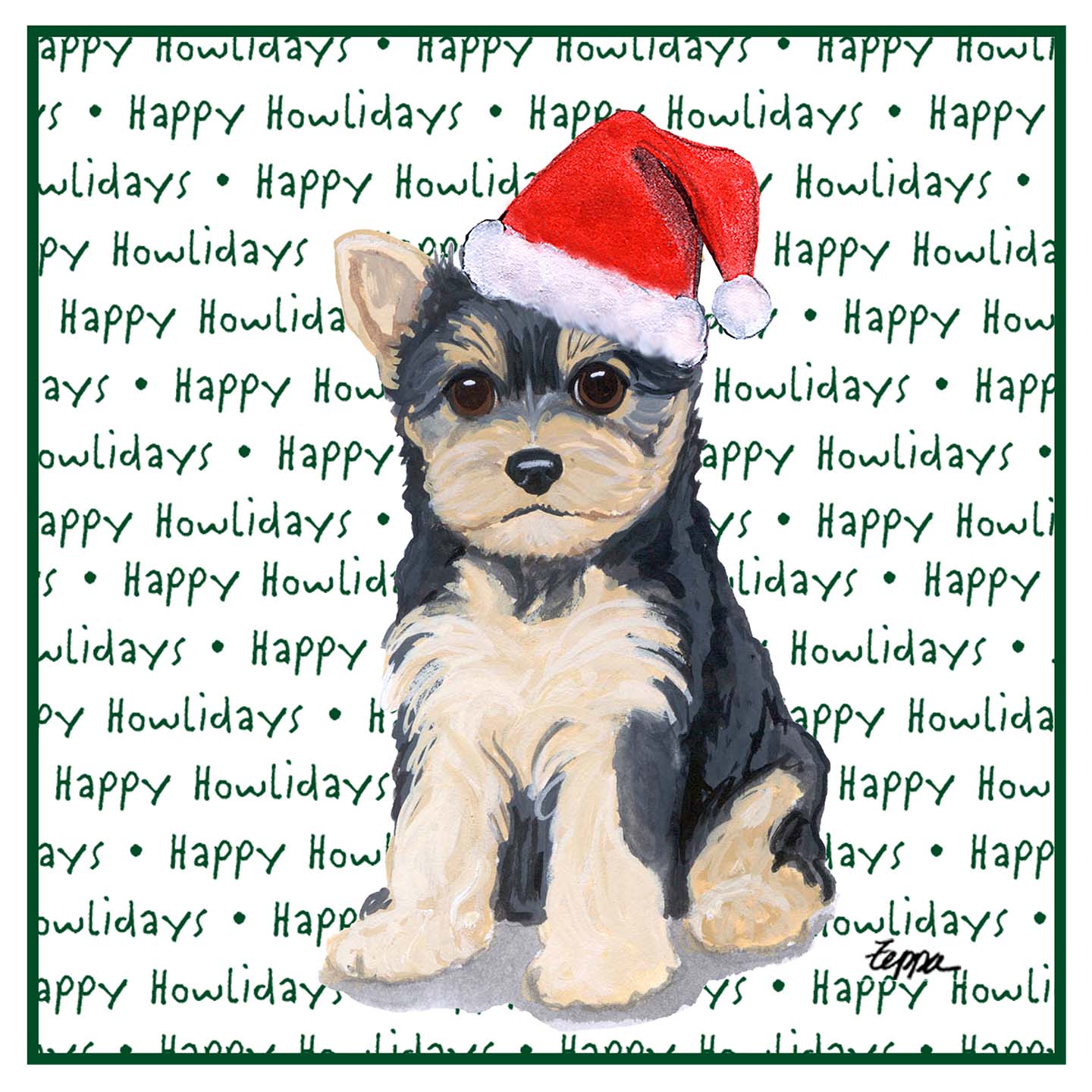 Yorkshire Terrier Puppy Happy Howlidays Text - Adult Unisex Hoodie Sweatshirt