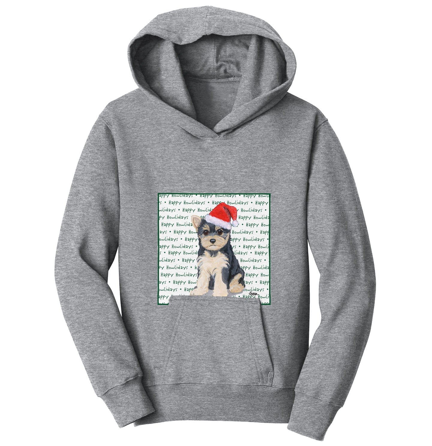 Yorkshire Terrier Puppy Happy Howlidays Text - Kids' Unisex Hoodie Sweatshirt