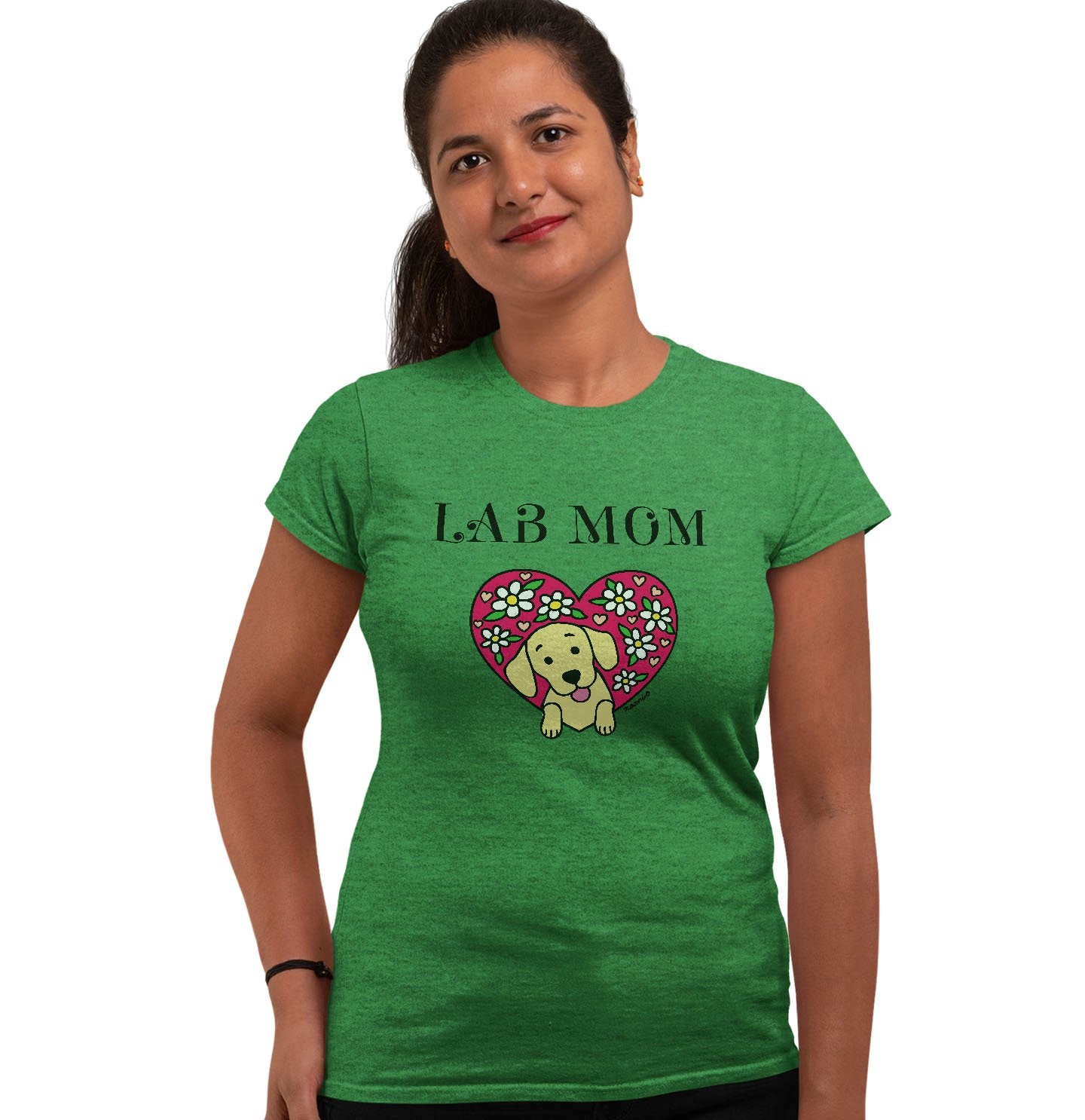 Flower Heart Yellow Lab Mom - Women's Fitted T-Shirt