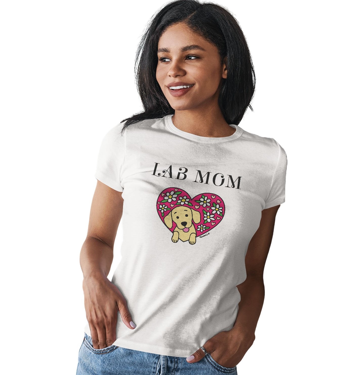 Flower Heart Yellow Lab Mom - Women's Fitted T-Shirt