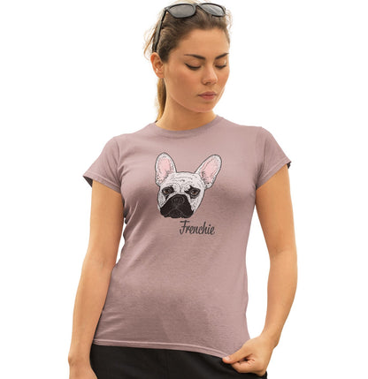 White Frenchie Headshot - Women's Fitted T-Shirt