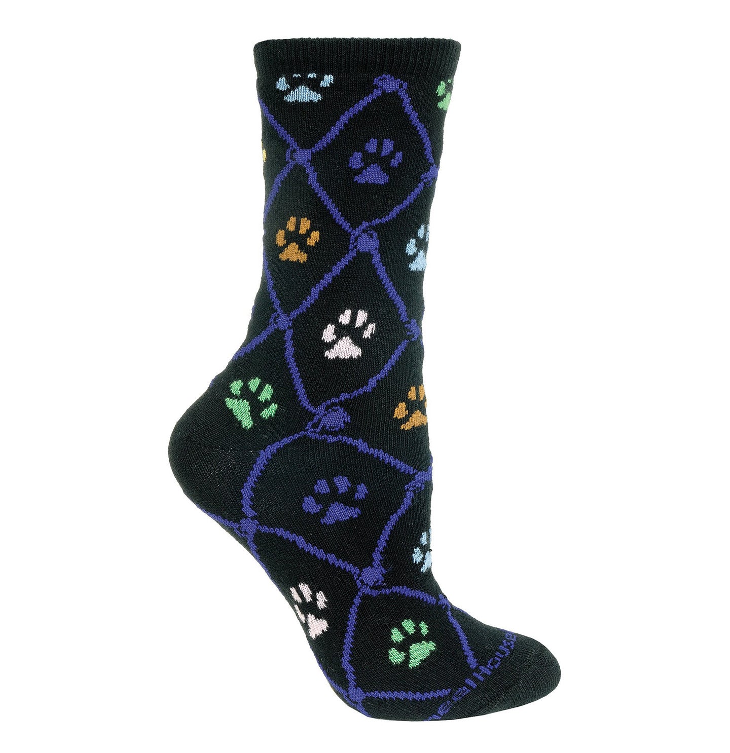 Animal Pride - Colorful Cat Paws on Black - Adult Cotton Crew Socks