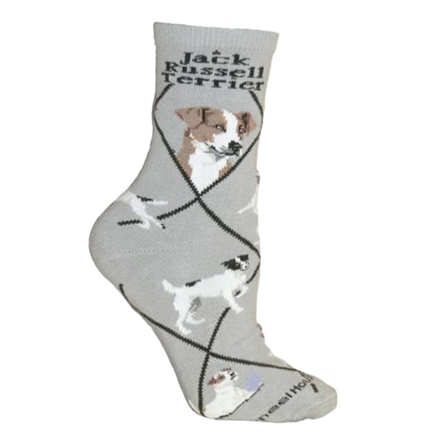 Animal Pride - Jack Russell Terrier on Grey - Adult Cotton Crew Socks