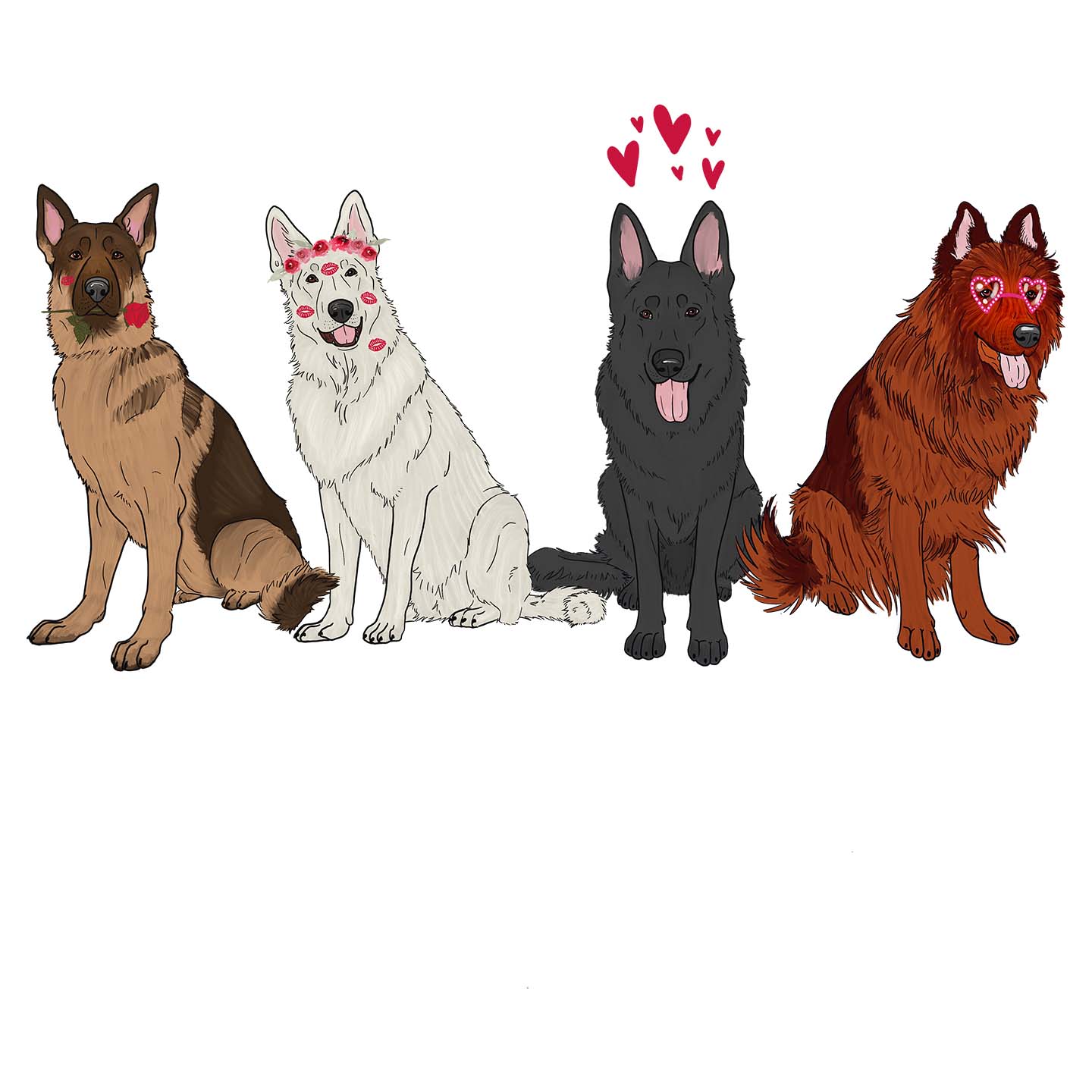 German Shepherd Love Line Up - Women's V-Neck T-Shirt