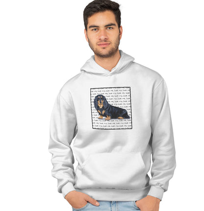 Animal Pride - Black Long Haired Dachshund Love Text - Adult Unisex Hoodie Sweatshirt